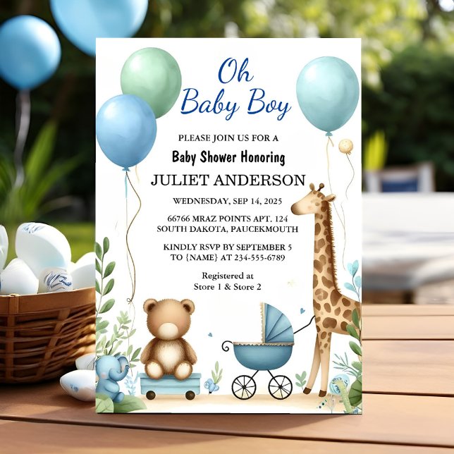 Ein Soft Boho Bear Blue Cube Begrüßung Baby Boy Du Einladung (Von Creator hochgeladen)