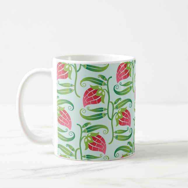 ein sommernahes Muster mit Erdbeeren  Kaffeetasse (Links)