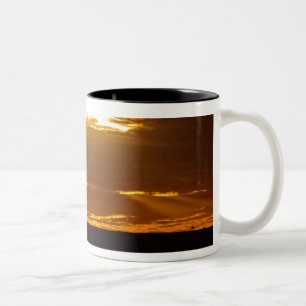Ein Sonnenaufgang mit offenem Maul im Maasai Mara Zweifarbige Tasse