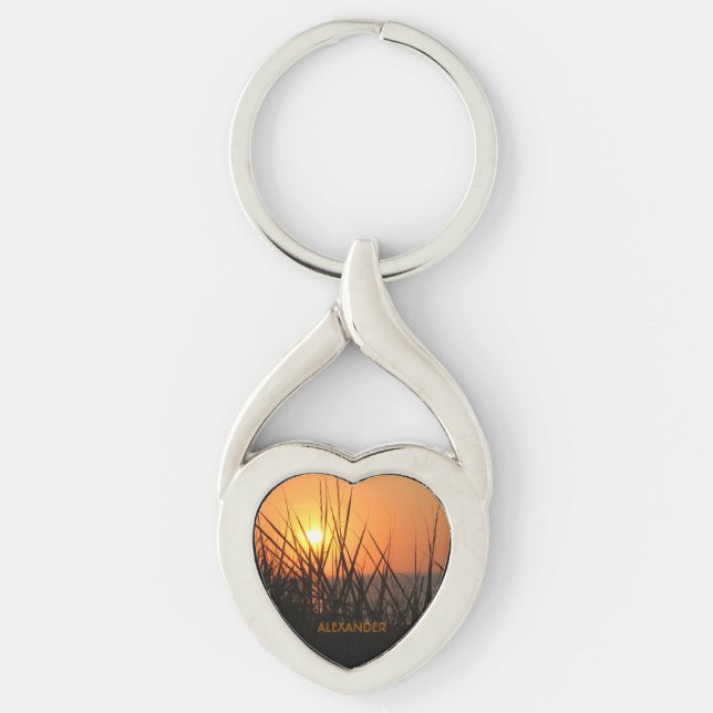 Ein Sonnenaufgang-Silhouette-personalisiertes Schlüsselanhänger (Vorderseite)