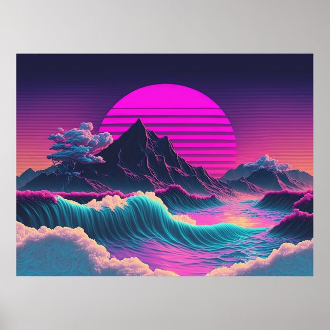 Ein Sonnenuntergang mit Vaporwave und Blick aufs M Poster (Vorne)