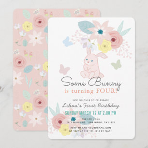 Ein sonniges Pink Floral Butterfly Girl zum Geburt Einladung