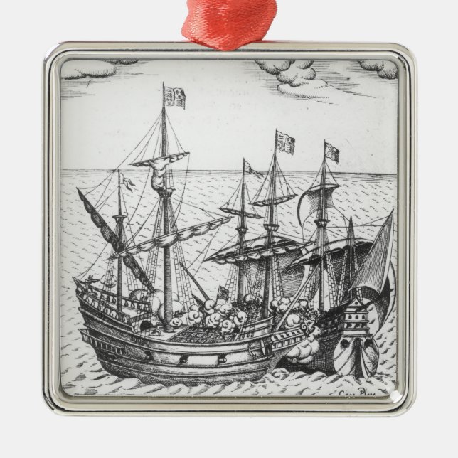 Ein spanisches Schatz-Schiff Silbernes Ornament (Vorne)