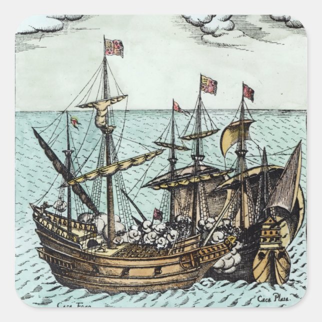 Ein spanisches Schatzschiff Quadratischer Aufkleber (Vorderseite)