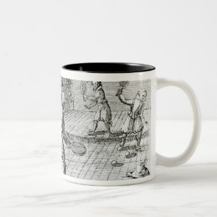 Ein Spiel des wirklichen Tennis mit Sport-Balladen Zweifarbige Tasse