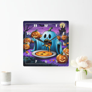 Ein spielerischer Geist, der Halloween-Festlichkei Quadratische Wanduhr