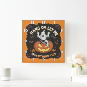 Ein spielerischer Geist, der über einer Jack-o'-La Quadratische Wanduhr