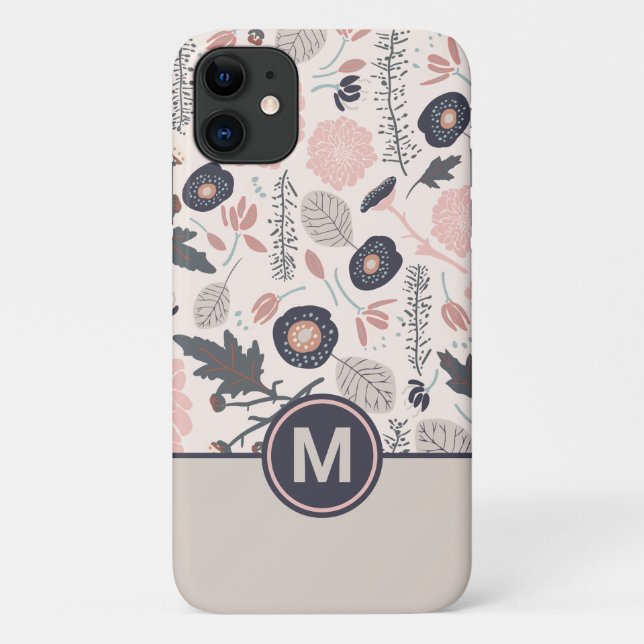 Ein spielerisches, blumengeschmücktes Muster, grau Case-Mate iPhone Hülle (Rückseite)