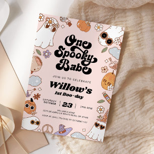 Ein Spooky Babe Groovy Halloween 1. Geburtstag Einladung