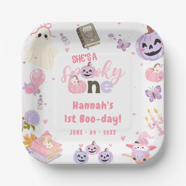 Ein Spooky Babe Niedlich Halloween Ghost 1. Geburt Pappteller (Vorderseite)