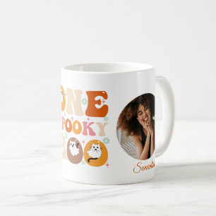 Ein Spooky Boo Groovy Halloween Cat Ghost Foto Kaffeetasse