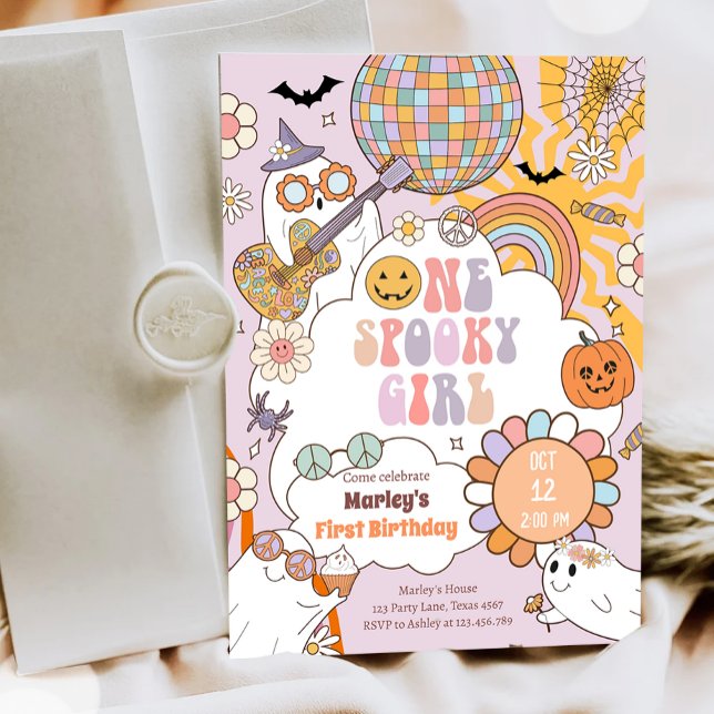 Ein Spooky Girl Retro Halloween erster Geburtstag Einladung (Von Creator hochgeladen)