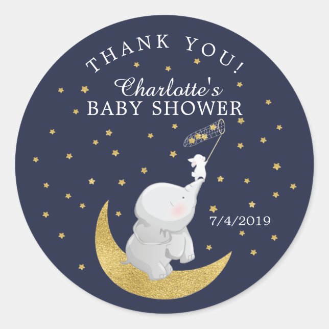 Ein Star Bunny Elephant Baby Shower Vielen Dank Runder Aufkleber (Vorderseite)