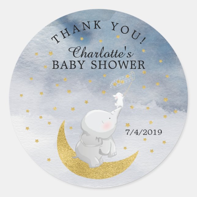 Ein Star Bunny Elephant Baby Shower Vielen Dank Runder Aufkleber (Vorderseite)