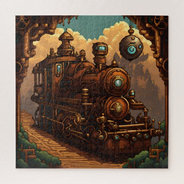 Ein Steampunk-Zug in Pixel Art (Vertikal)