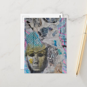 Ein steinernes Gesicht Abstracter Mixed-Media-Coll Postkarte