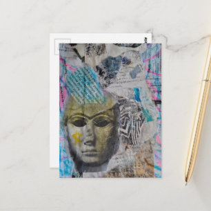 Ein steinernes Gesicht Abstracter Mixed-Media-Coll Postkarte
