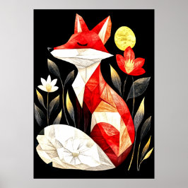 Ein stilisierter Rotfuchs mit geschlossenen Augen Poster