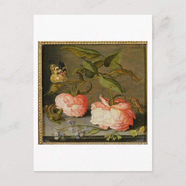 Ein Stillleben mit Rose an der Kante Postkarte (Vorderseite)