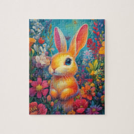 Ein strahlender Hase in einem lebendigen Garten