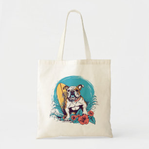 Ein strandliebender Bulldogge, der einige Wellen f Tragetasche