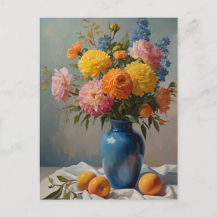 Ein Strauß Blume in einer blauen Vase Postkarte