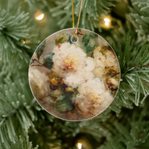 Ein Strauß Kamelien, der an einem Nagel hängt Keramik Ornament