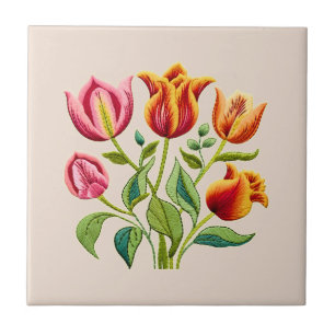 Ein Strauß roter Tulpen Keramikfliese