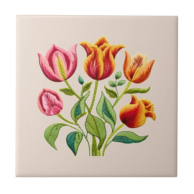Ein Strauß roter Tulpen Keramikfliese (Vorderseite)