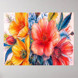Ein Strauß wunderschöner blühender Blumen an einer Poster