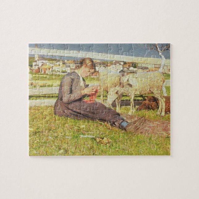 Ein strickendes Mädchen, 1888 (Öl auf Leinwand) (Horizontal)