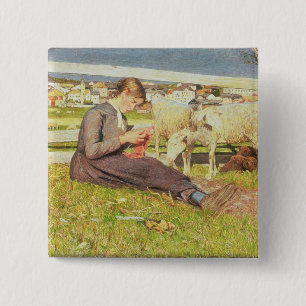 Ein strickendes Mädchen, 1888 (Öl auf Leinwand) Button