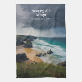 Ein stürmischer, launenhafter Strand, aquamarines Geschirrtuch