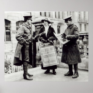 Ein Suffragette, der Zeitungen bis zwei verkauft Poster