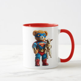 Ein Superheld-Bär hält ein Haar. Tasse