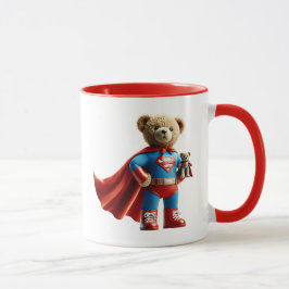 Ein Superheld-Bär hält einen Teddybär. Tasse