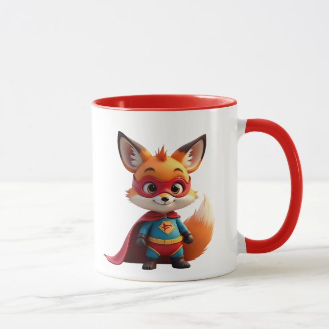 Ein Superheld-Fuchs mit roter Maske und Umhang. Tasse (Rechts)