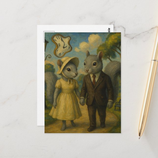 Ein surreal graues Eichhörnchenpaar Postkarte (Vorderseite/Rückseite Beispiel)