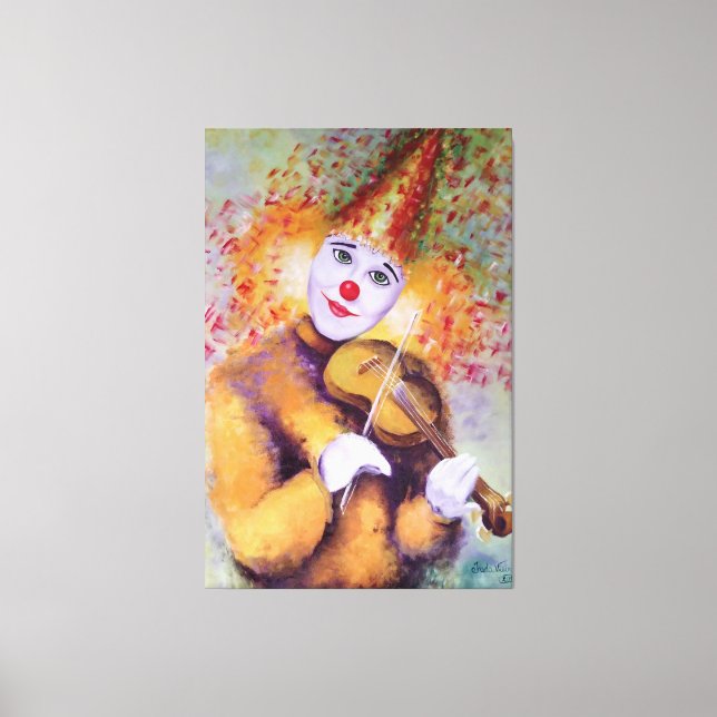 Ein süßer Clown, der Geige spielt Leinwanddruck (Vorderseite)