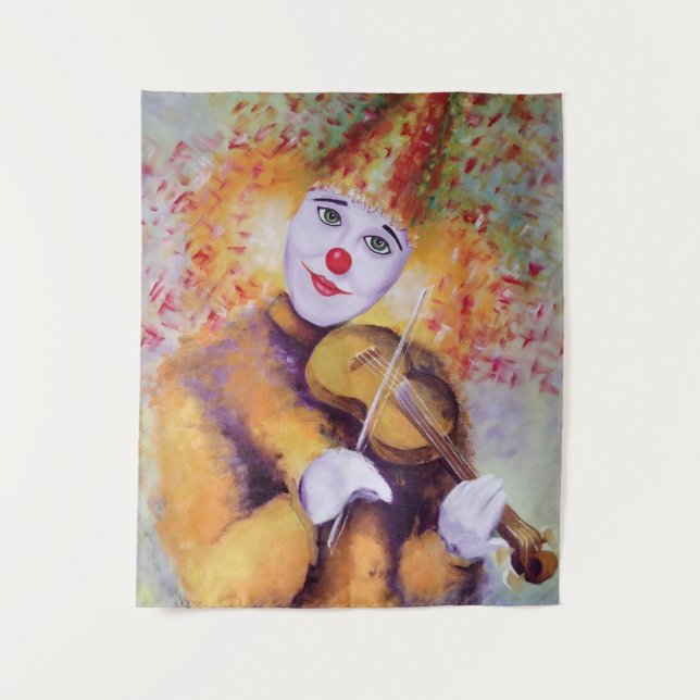 Ein süßer Clown, der Geige spielt Wandteppich (Vorderseite)