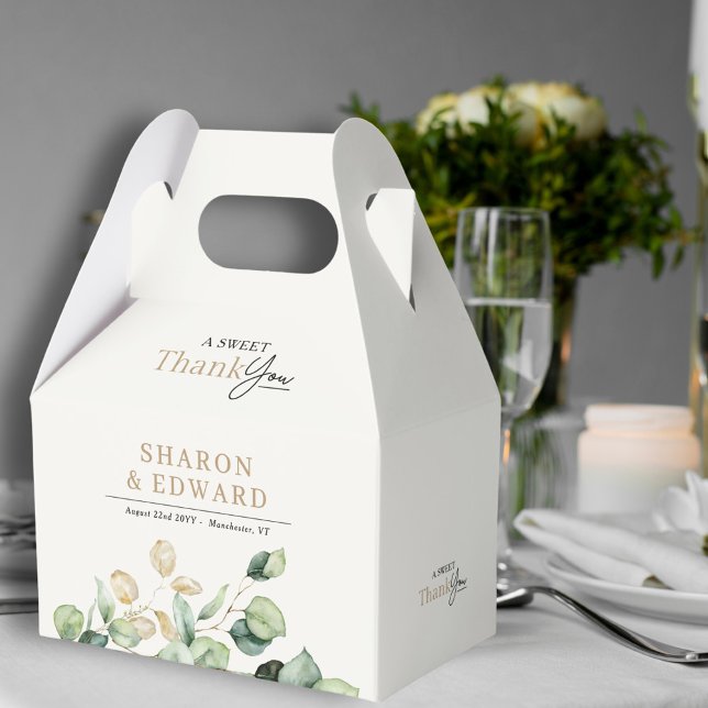 Ein süßer Dank Eukalyptus Greenery Gold Wedding Geschenkschachtel (Von Creator hochgeladen)