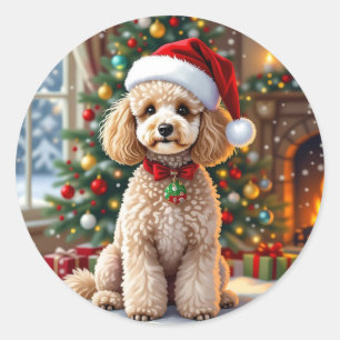 Ein süßer festlicher Pudel Weihnachten   Runder Aufkleber