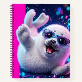 Ein süßer, flauschiger weißer Babysiegel Notizbuch