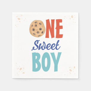 Ein süßer Junge Schokolade Chip Cookie ersten Gebu Serviette