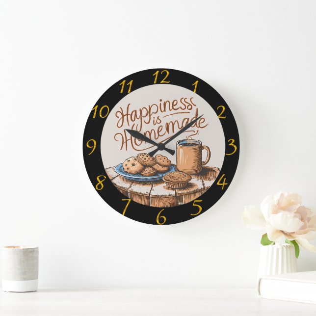 Ein süßer Morgen: Kekse und Kaffee Große Wanduhr (Zuhause)