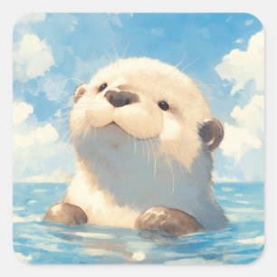 Ein süsser Otter Wasser Wunderland Quadratischer Aufkleber