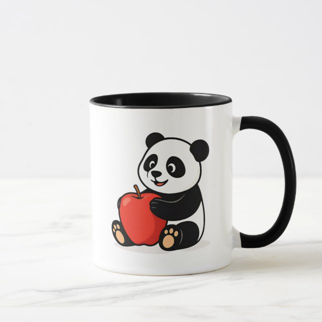 Ein süßer Panda hält einen roten Apfel. Tasse (Rechts)
