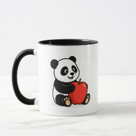 Ein süßer Panda hält einen roten Apfel. Tasse