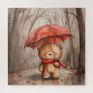 Ein süßer Teddybär im Regen