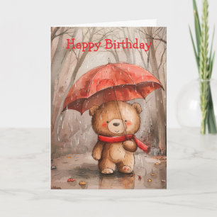 Ein süßer Teddybär im Regen zum Geburtstag Karte